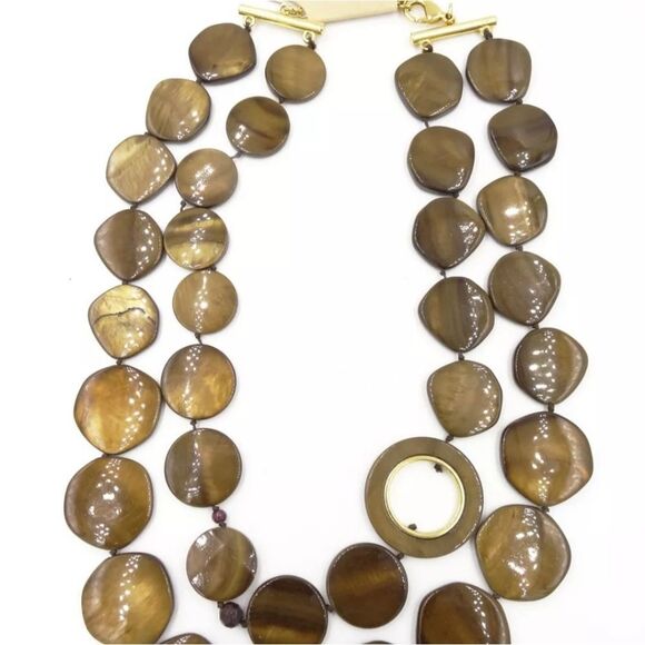 Brilliant Rich Brown Fall Color M.O.P. Shell Necklace NWT 16"+ - Picture 2 of 2